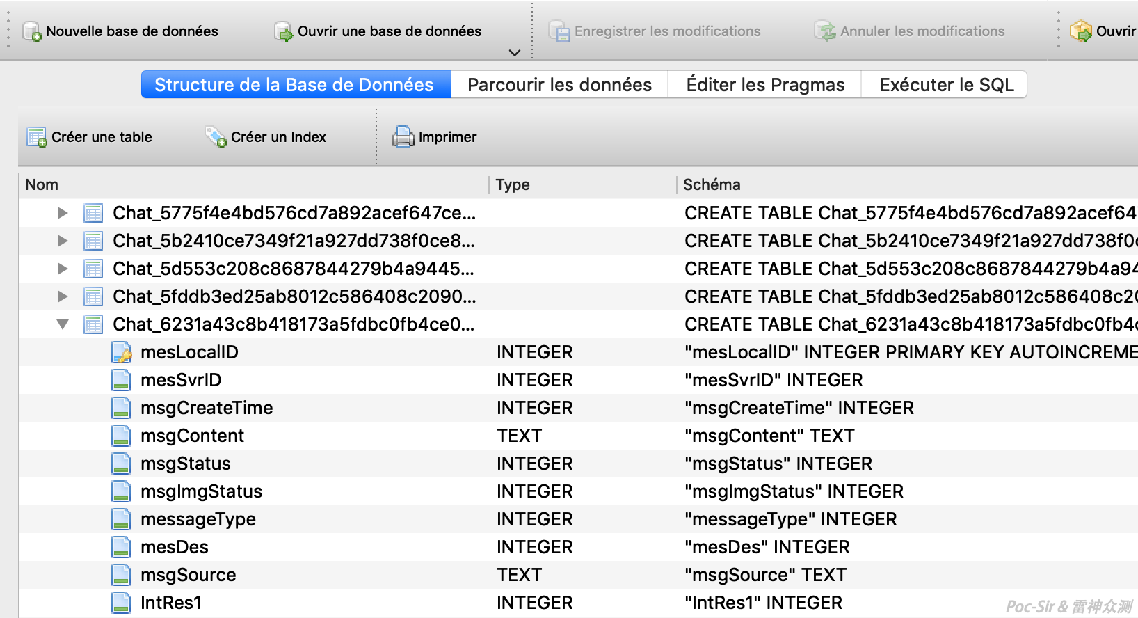 WeChat chat database page