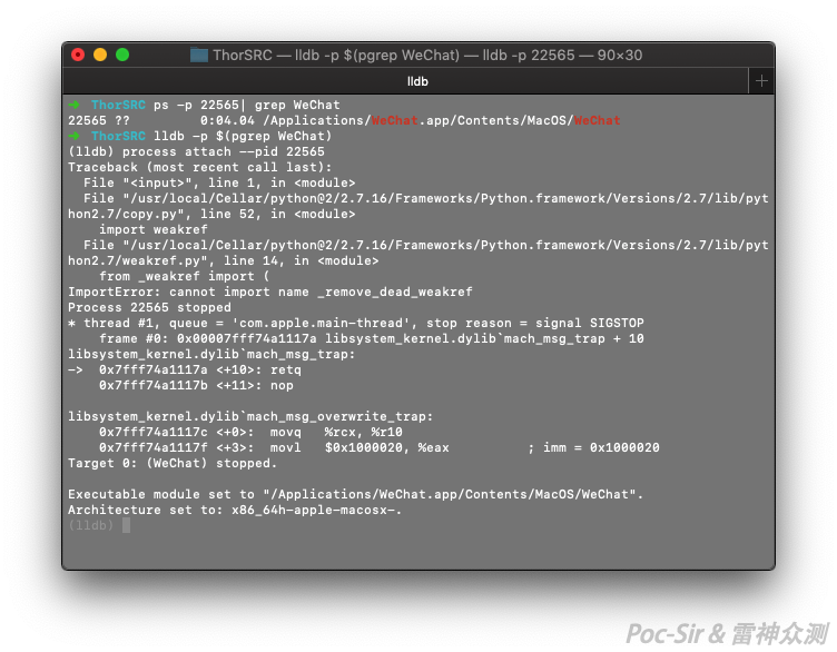 Entering LLDB debugger
