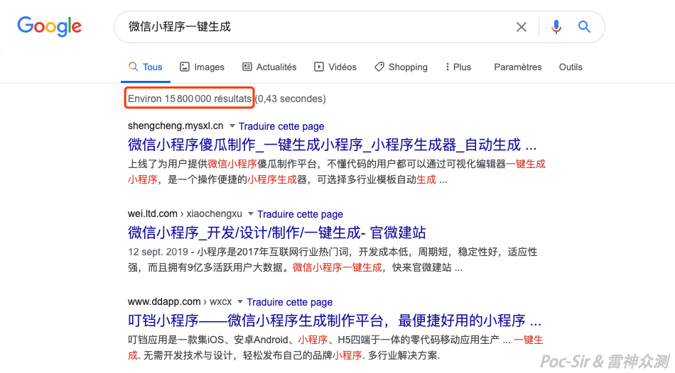 Google search results for Mini Program platforms